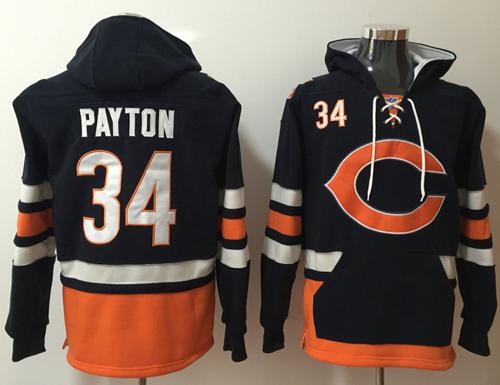 Nike Bears #34 Walter Payton Navy Blue/Orange Name & Number Pullover NFL Hoodie - Click Image to Close